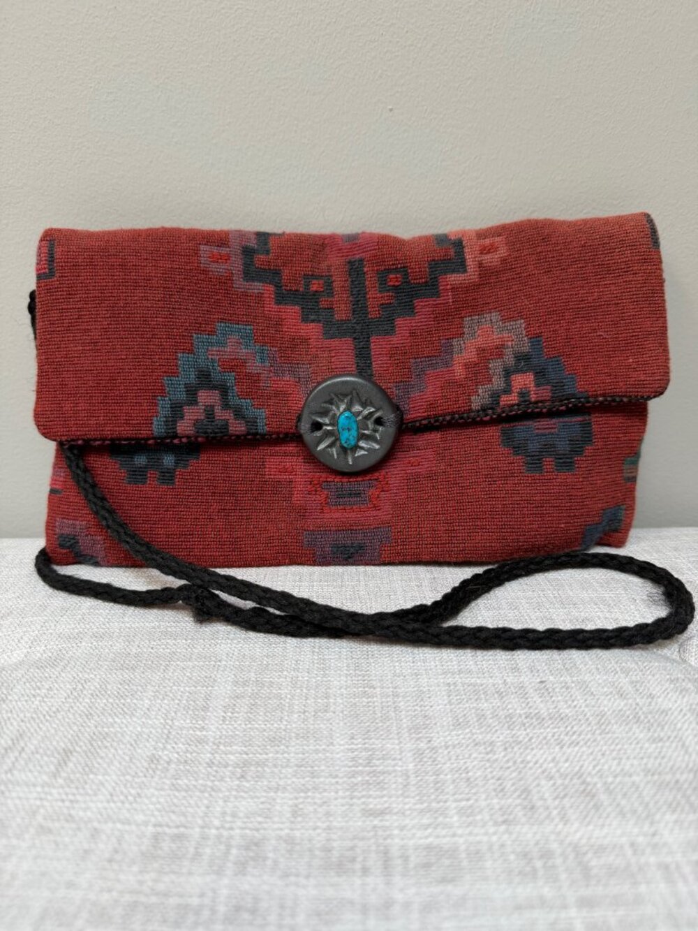 Vintage Handmade Red Southwest Tapestry Crossbody Bag